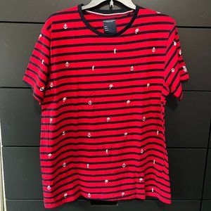 Men's Denim & Flower Red/Navy Striped T-Shirt Used Large